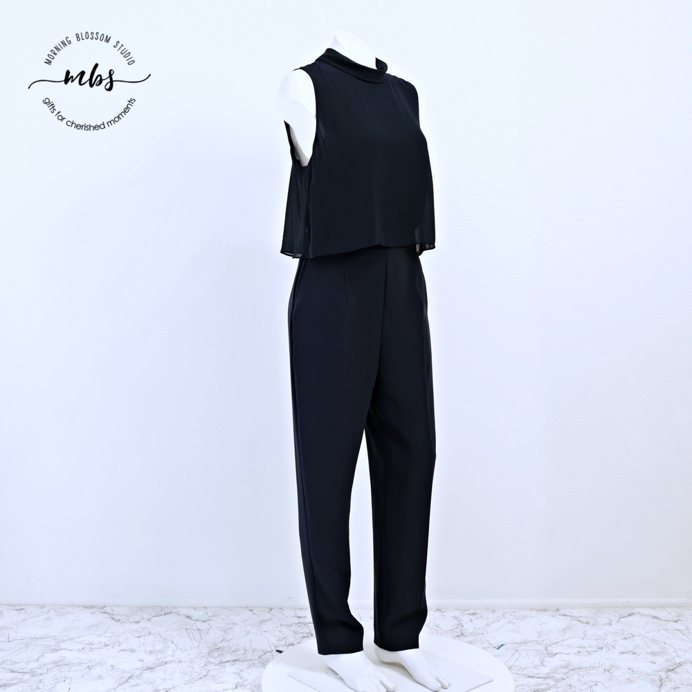 Reiss Frankie High Neck Sheer Bow Back Sleeveless Jumpsuit Blue Women 8